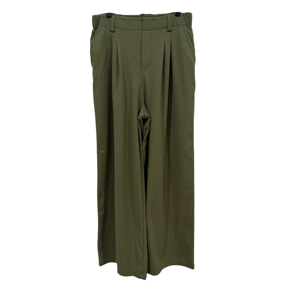 Halara Olive Green High Waisted Wide Leg Pleated Waffle Knit Pants Size M